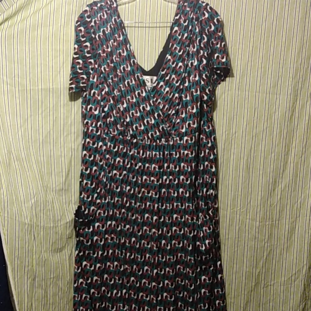 KARIN STEVENS Size 18W WRAP DRESS ATOMIC ARTSY PRINT
